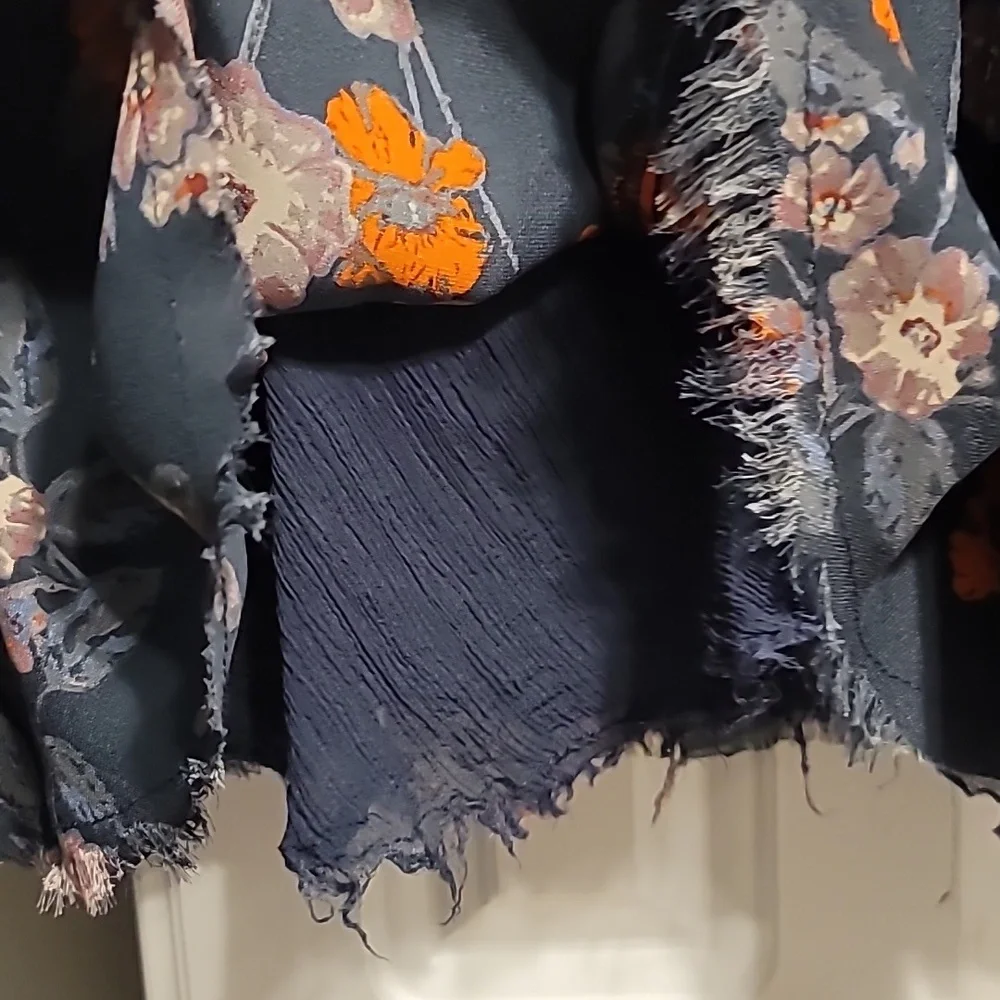 Free People Pebble Crepe Tunic Womens XS Multi Floral Oversized Smocked Boho Top - Picture 6 of 12